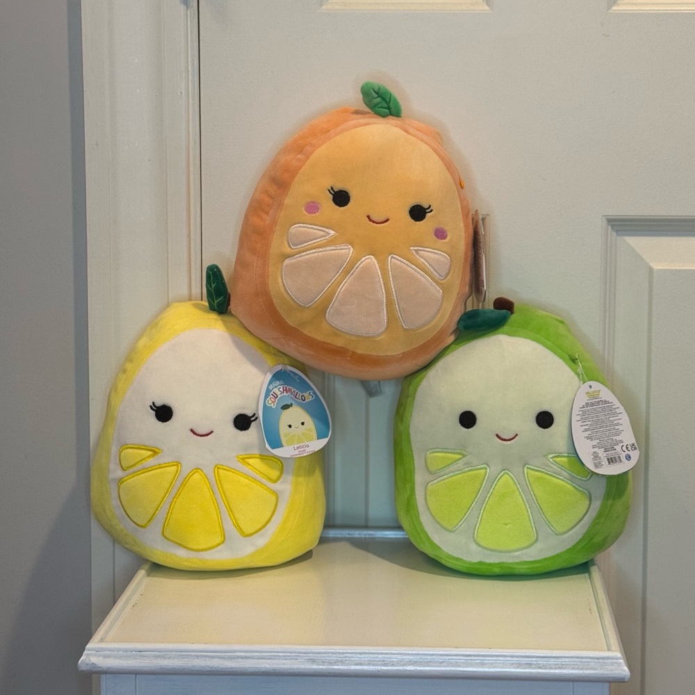 Leticia the Lemon, Leeland the Lime and Celia the Orange Squishmallows 8”